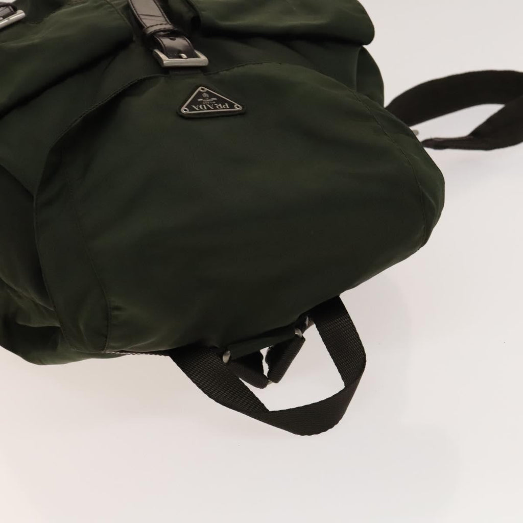 Prada Vela Double Front Pocket Backpack Tessuto With Saffiano Leather Khaki Nylon Backpack Bag