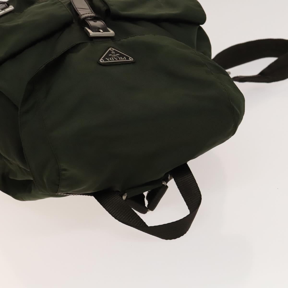 Prada Vela Double Front Pocket Backpack Tessuto With Saffiano Leather Khaki Nylon Backpack Bag