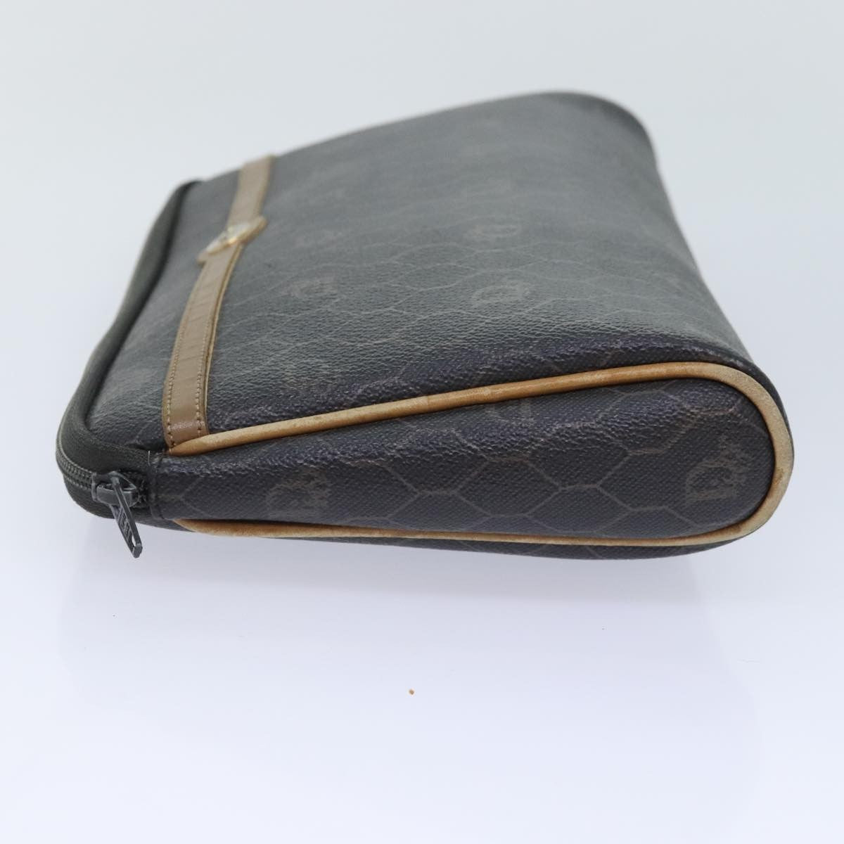 Christian Dior Vintage Honeycomb Zip Pouch Canvas And Leather Black Canvas Clutche & Pouche Bag (Pre-Owned)