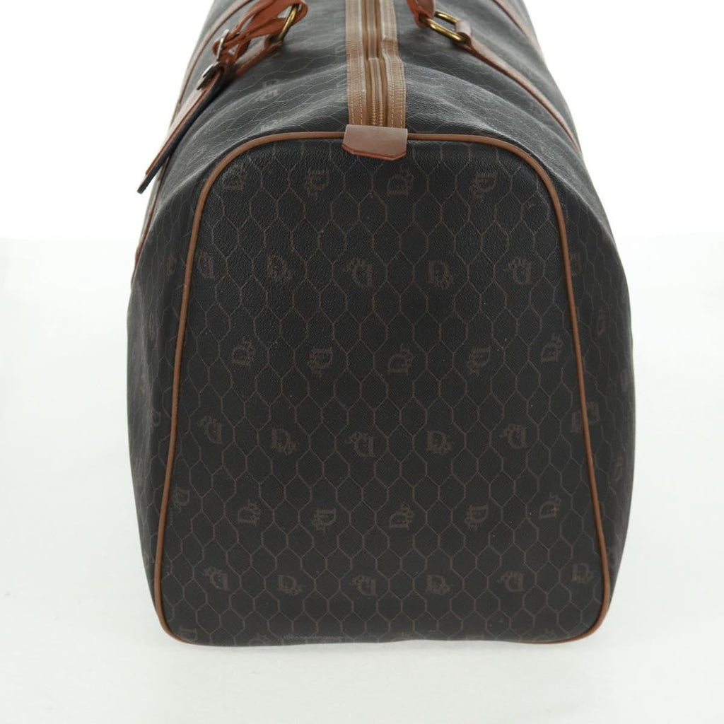 Christian Dior Vintage Honeycomb Boston Bag Canvas And Leather Black Canvas Travel Bag Bag (Pre-Owned)