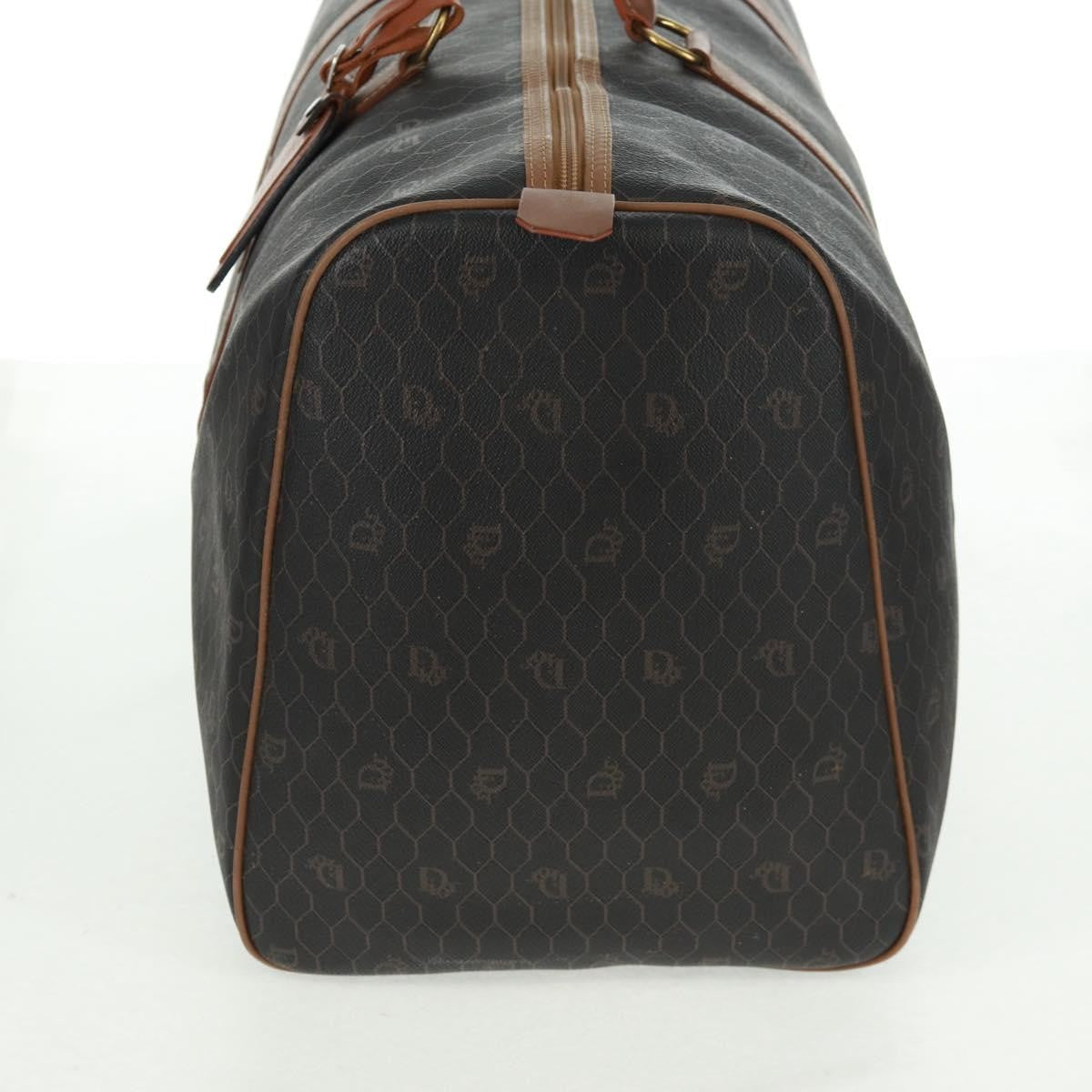 Christian Dior Vintage Honeycomb Boston Bag Canvas And Leather Black Canvas Travel Bag Bag (Pre-Owned)