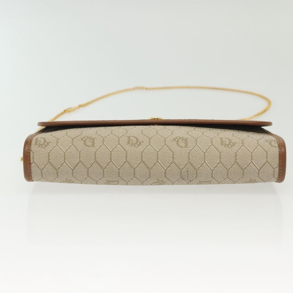 Christian Dior Vintage Honeycomb Chain Canvas Beige Canvas Bag (Pre-Owned)