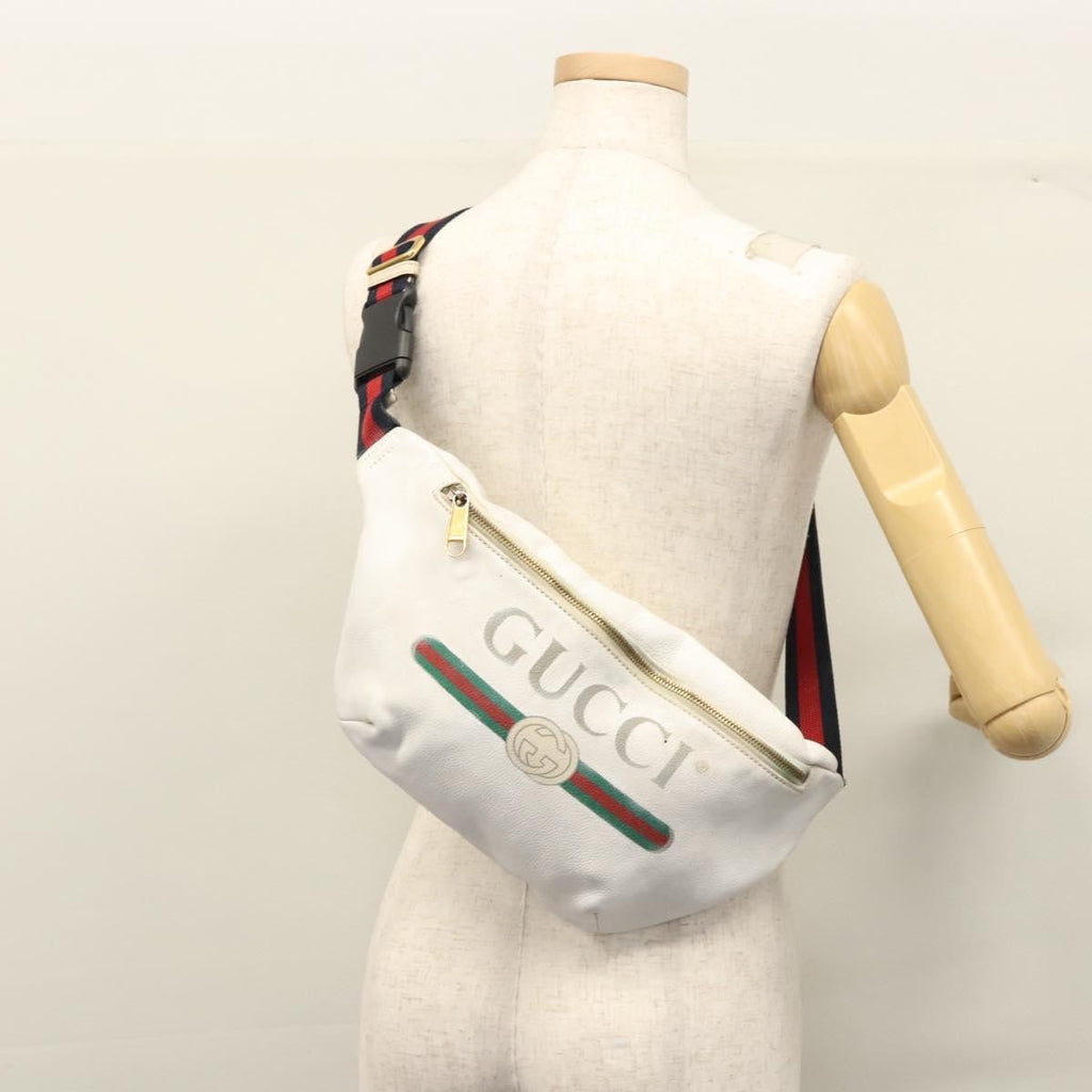 Gucci Logo Belt Bag Printed Leather White Leather Shoulder Bag Bag (Pre-Owned)