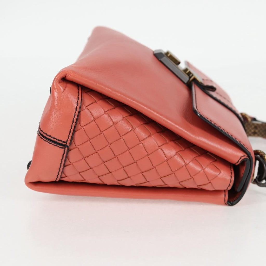 Bottega Veneta Piazza Top Handle Bag Leather With Intrecciato Detail Pink Leather Handbag