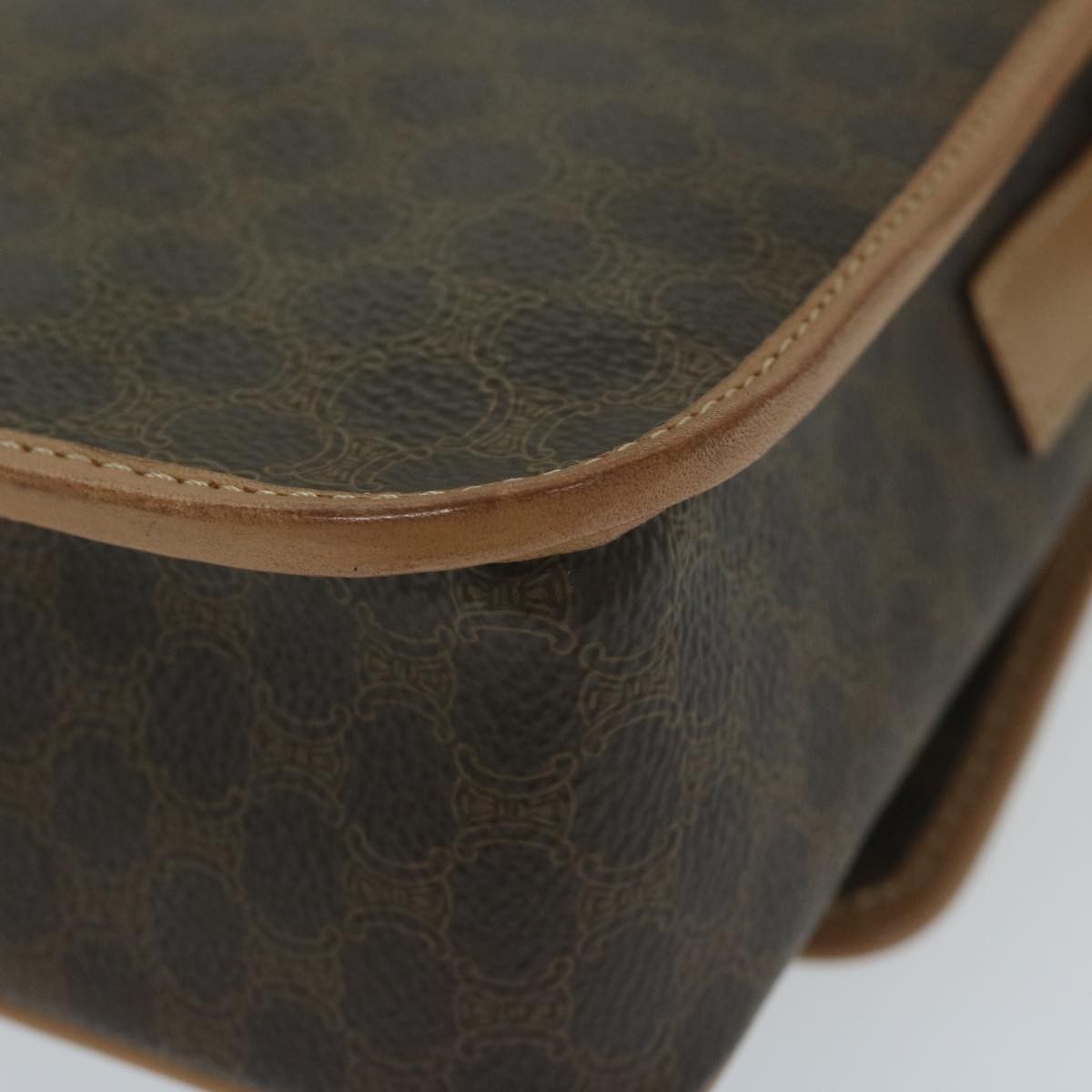 Celine Vintage Macadam Circle Logo Shoulder Bag Canvas And Leather Brown Canvas Shoulder Bag Bag
