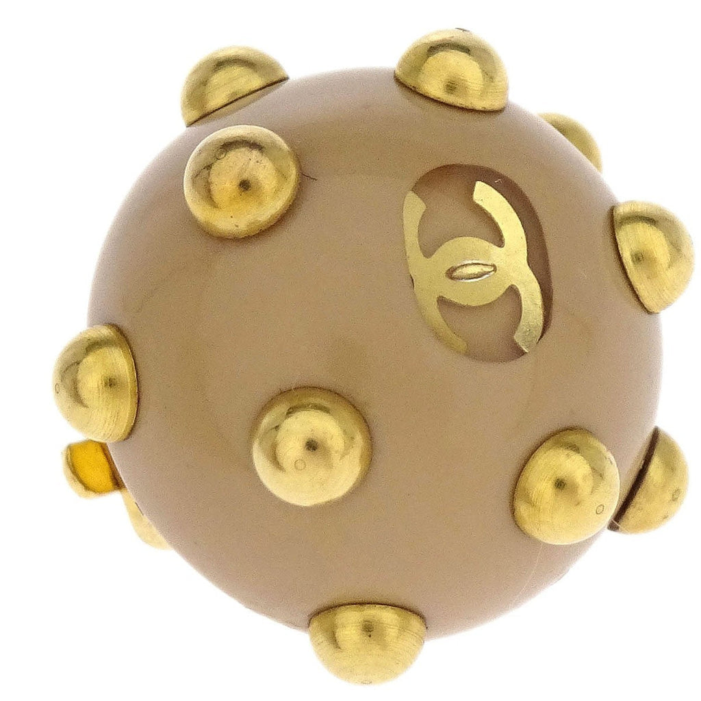 Chanel Vintage Cc Round Cutout Clip-On Earrings Metal Beige Gold_Plated Earrings Jewelry