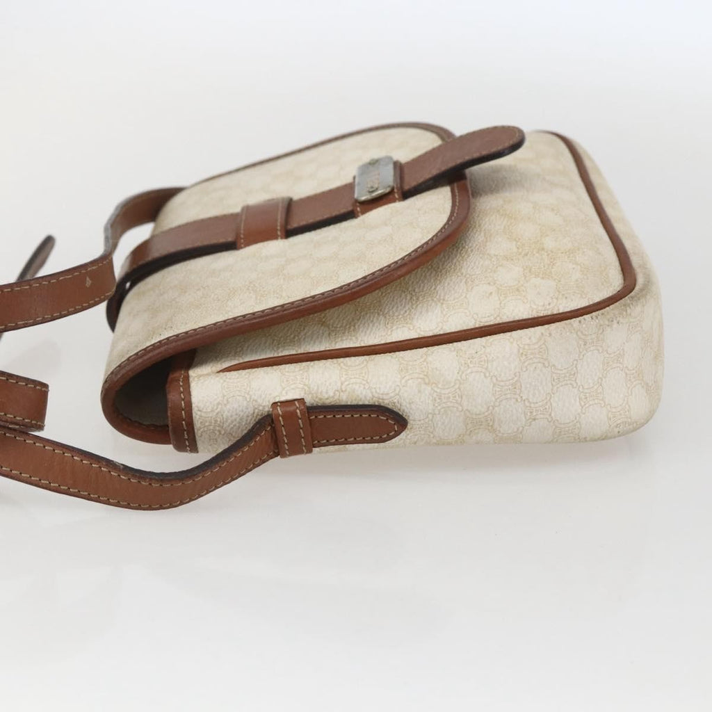 Celine Vintage Macadam Shoulder Bag Canvas And Leather White Canvas Shoulder Bag Bag