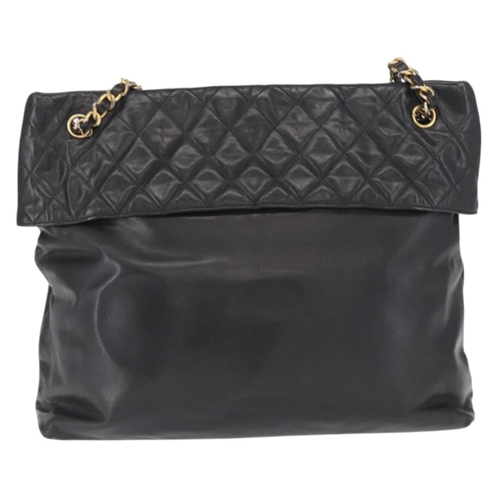 Chanel Chain Tote Leather Black Leather Handbag