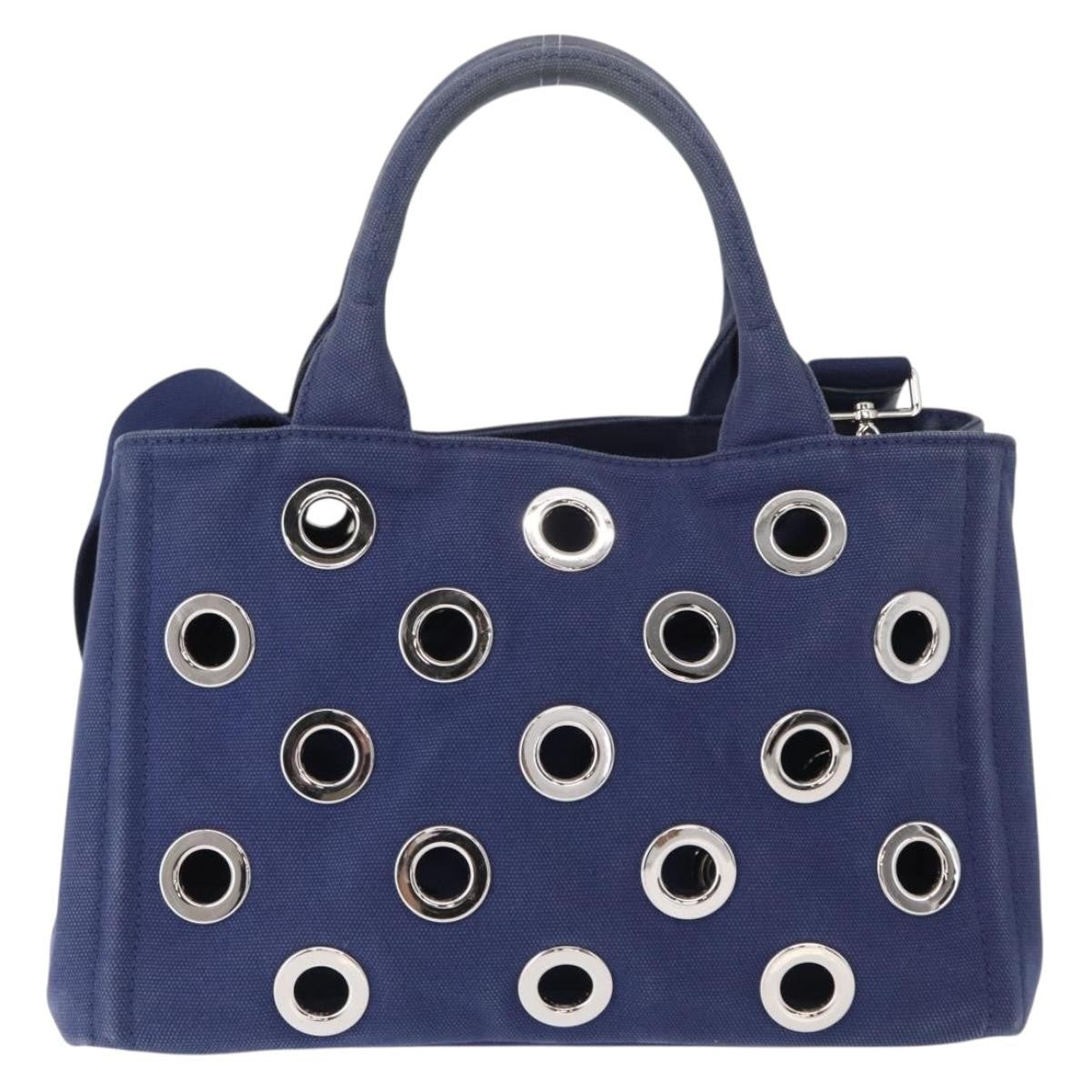 Prada Canapa Convertible Tote Grommet Embellished Canvas Blue Canvas Tote Bag Bag