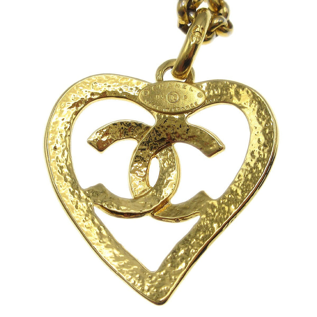 Chanel Cc Heart Pendant Metal Gold Gold_Plated Necklace Jewelry