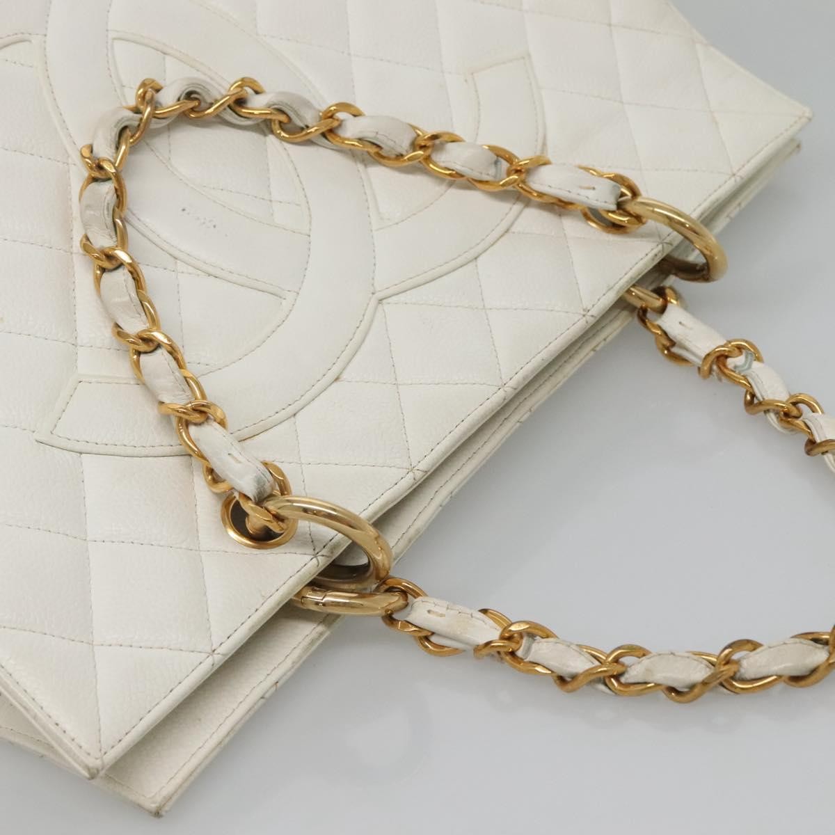 Chanel Vintage Grand Shopping Tote Quilted Caviar White Leather Bag
