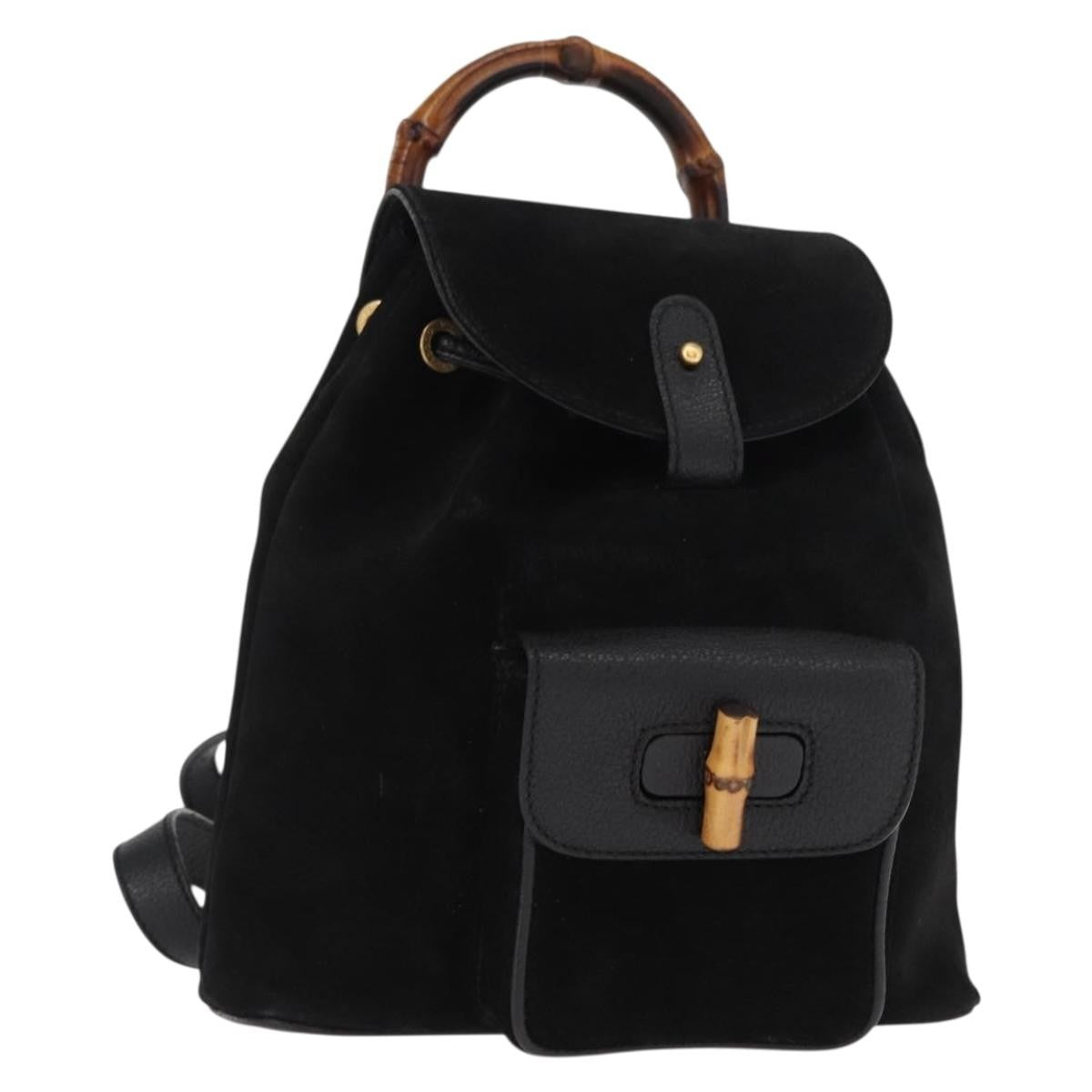Gucci Vintage Bamboo Backpack Suede Black Suede Backpack Bag (Pre-Owned)