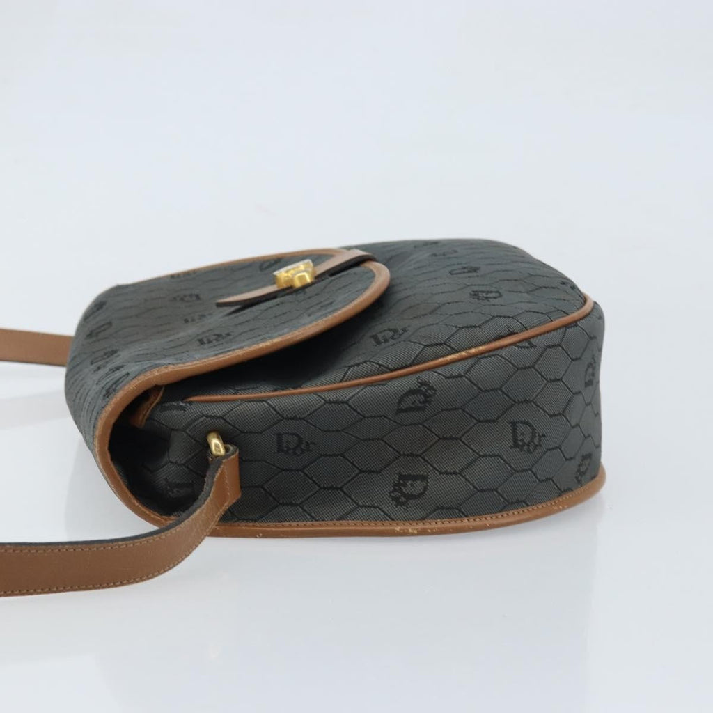 Christian Dior Vintage Honeycomb Flap Crossbody Bag Canvas And Leather Black Canvas Shoulder Bag Bag (Pre-Owned)