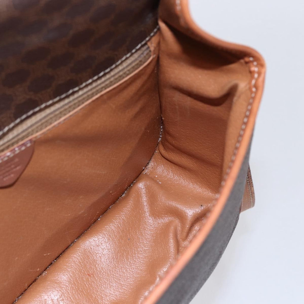Celine Vintage Macadam Circle Logo Shoulder Bag Canvas And Leather Brown Canvas Shoulder Bag Bag