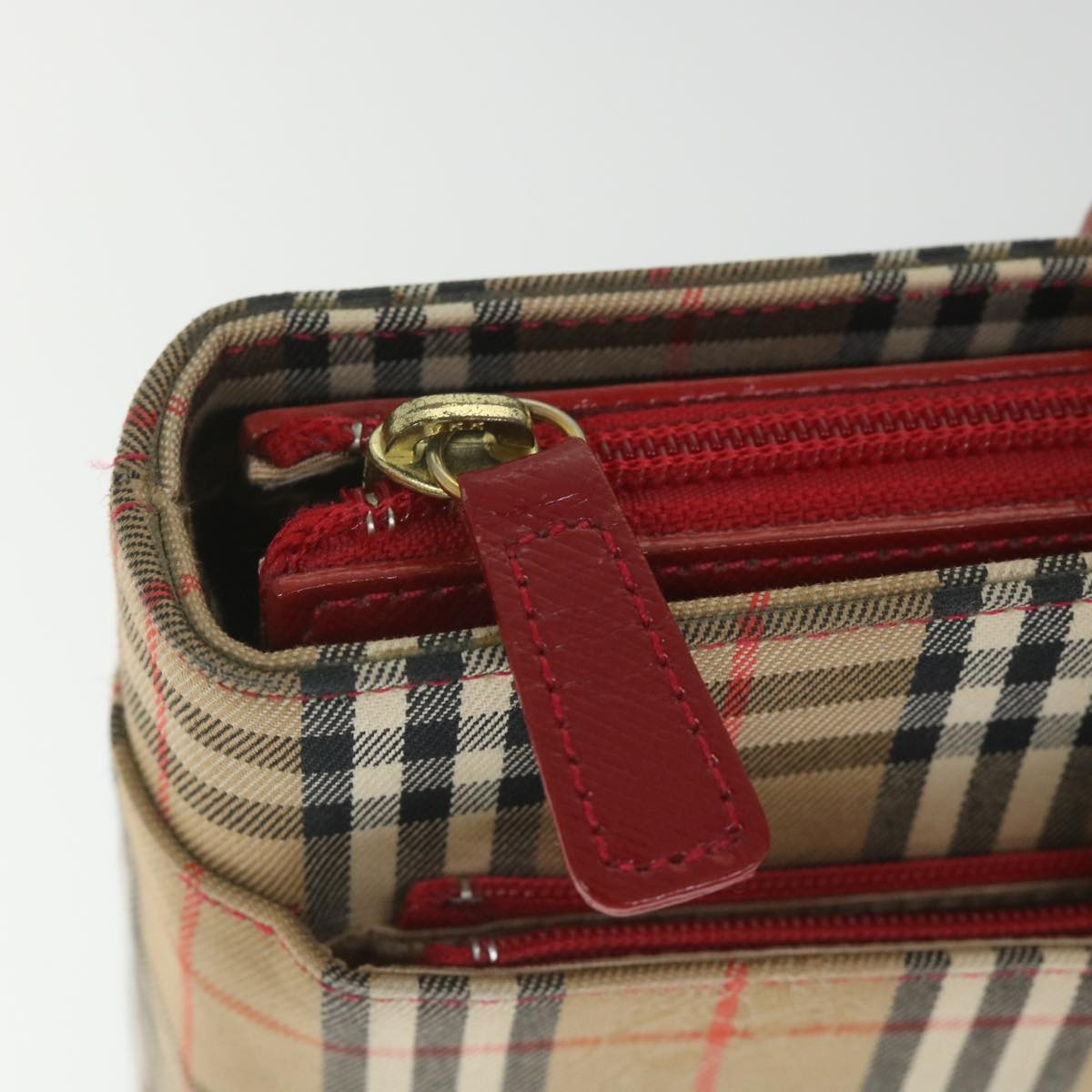 Burberry Nova Check Handbag Leather And Nylon Beige Nylon Handbag