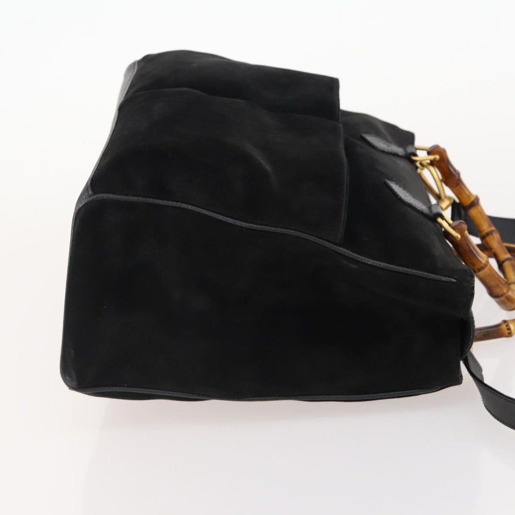 Gucci Bamboo Tote Bag Suede Black Suede Tote Bag Bag (Pre-Owned)
