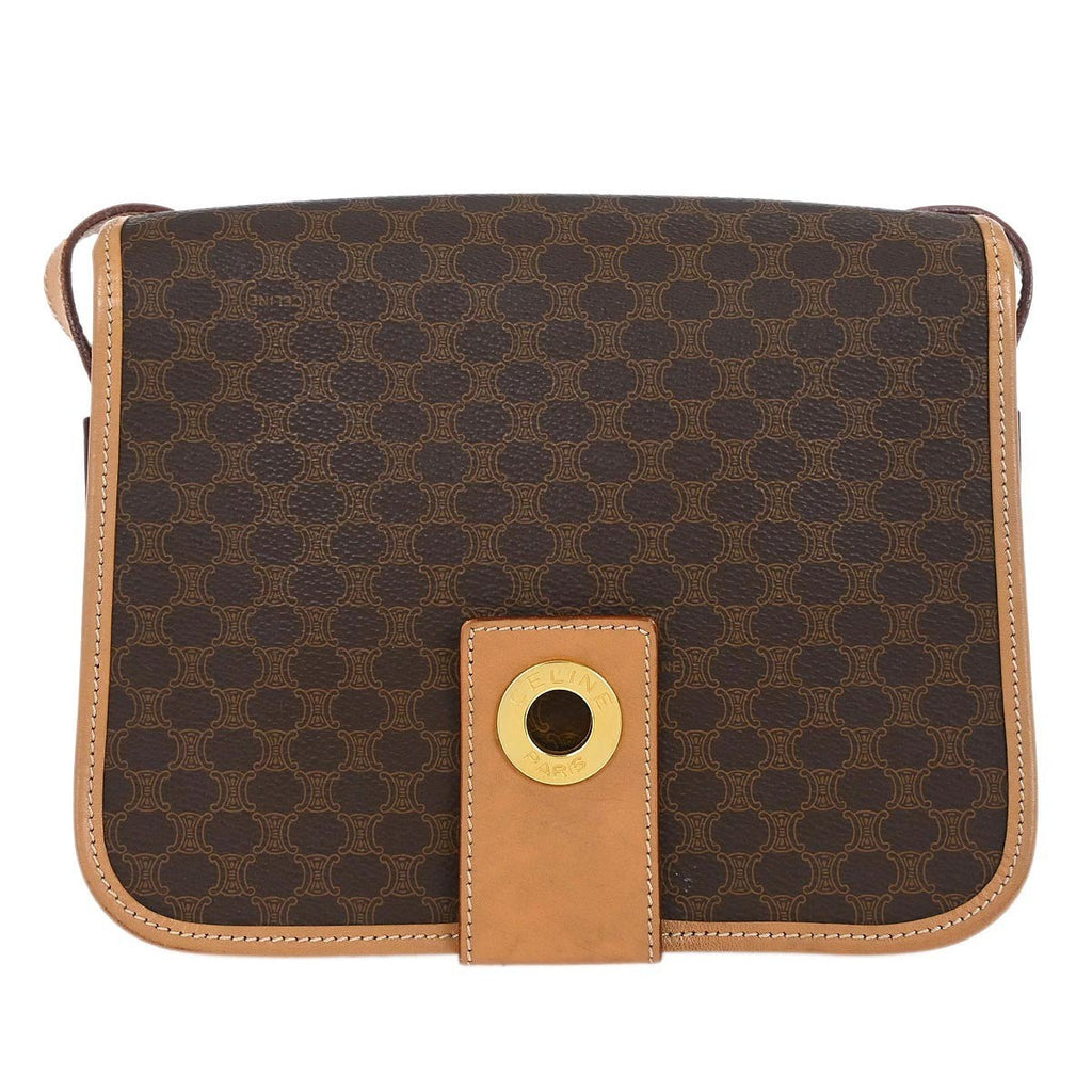 Celine Vintage Macadam Shoulder Bag Canvas And Leather Brown Canvas Shoulder Bag Bag