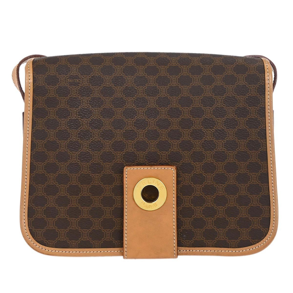 Celine Vintage Macadam Shoulder Bag Canvas And Leather Brown Canvas Shoulder Bag Bag