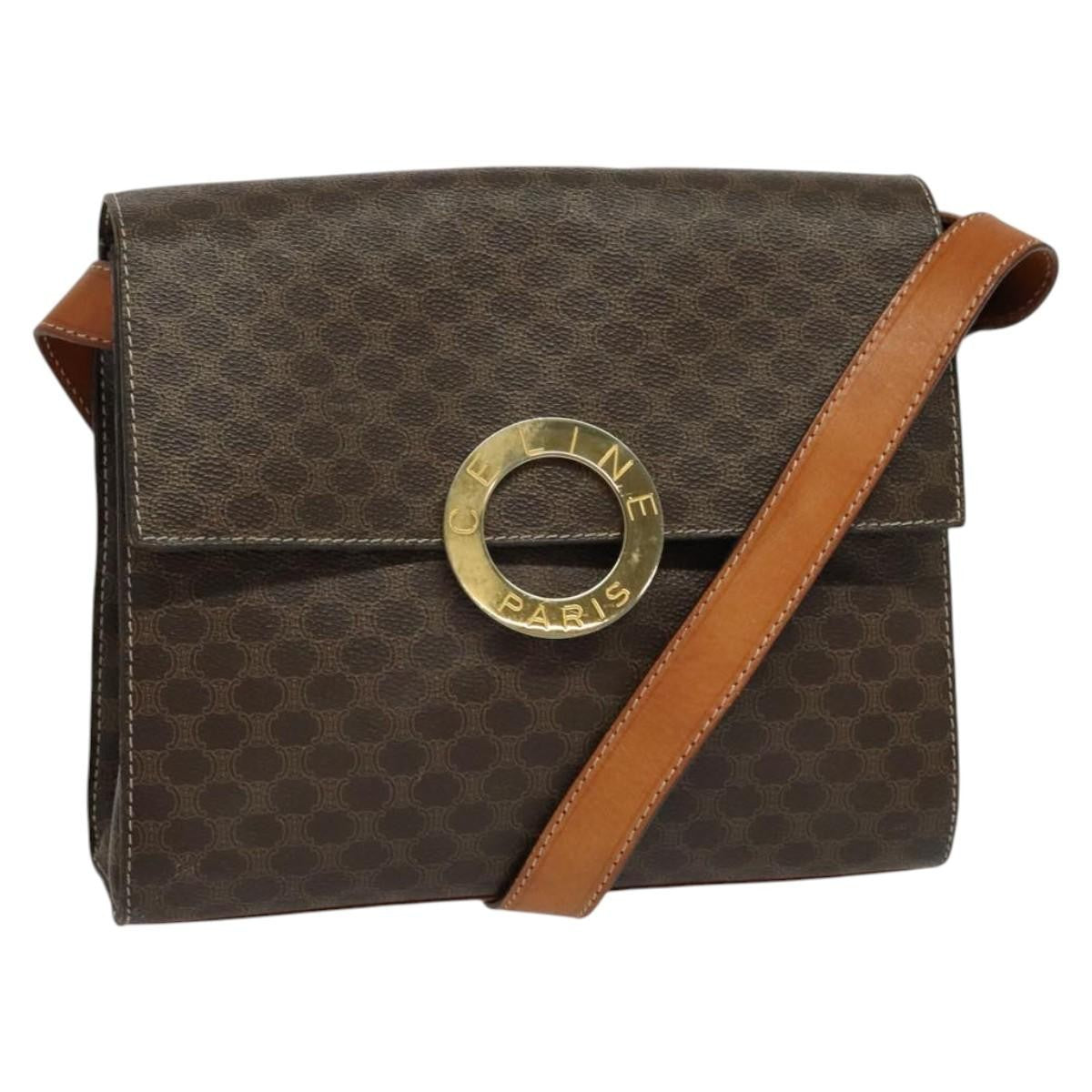 Celine Vintage Macadam Circle Logo Shoulder Bag Canvas And Leather Brown Canvas Shoulder Bag Bag