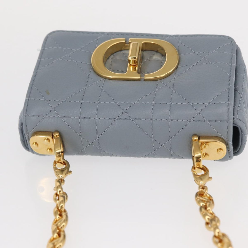 Christian Dior Caro Bag Cannage Quilt Calfskin Blue Leather Shoulder Bag Bag (Pre-Owned)