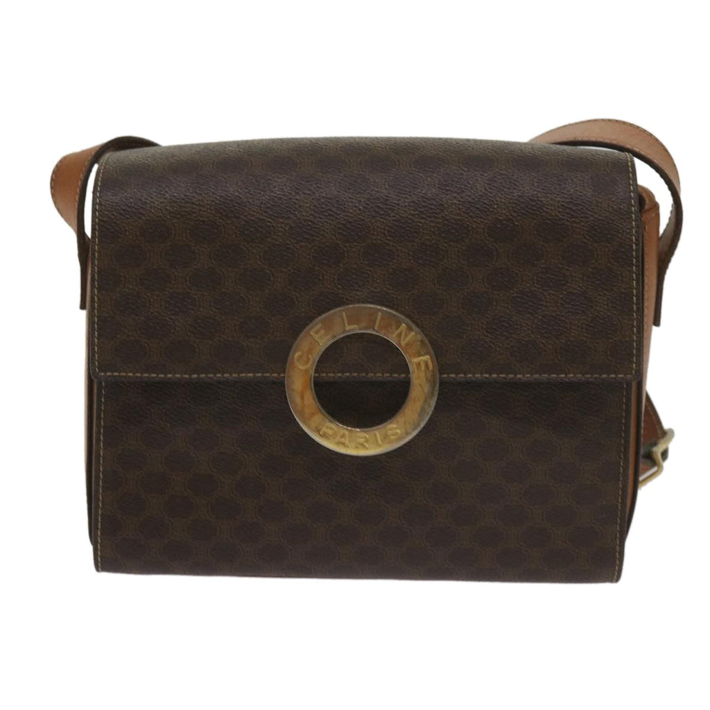Celine Vintage Macadam Circle Logo Shoulder Bag Canvas And Leather Brown Canvas Shoulder Bag Bag