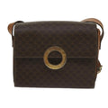 Celine Vintage Macadam Circle Logo Shoulder Bag Canvas And Leather Brown Canvas Shoulder Bag Bag