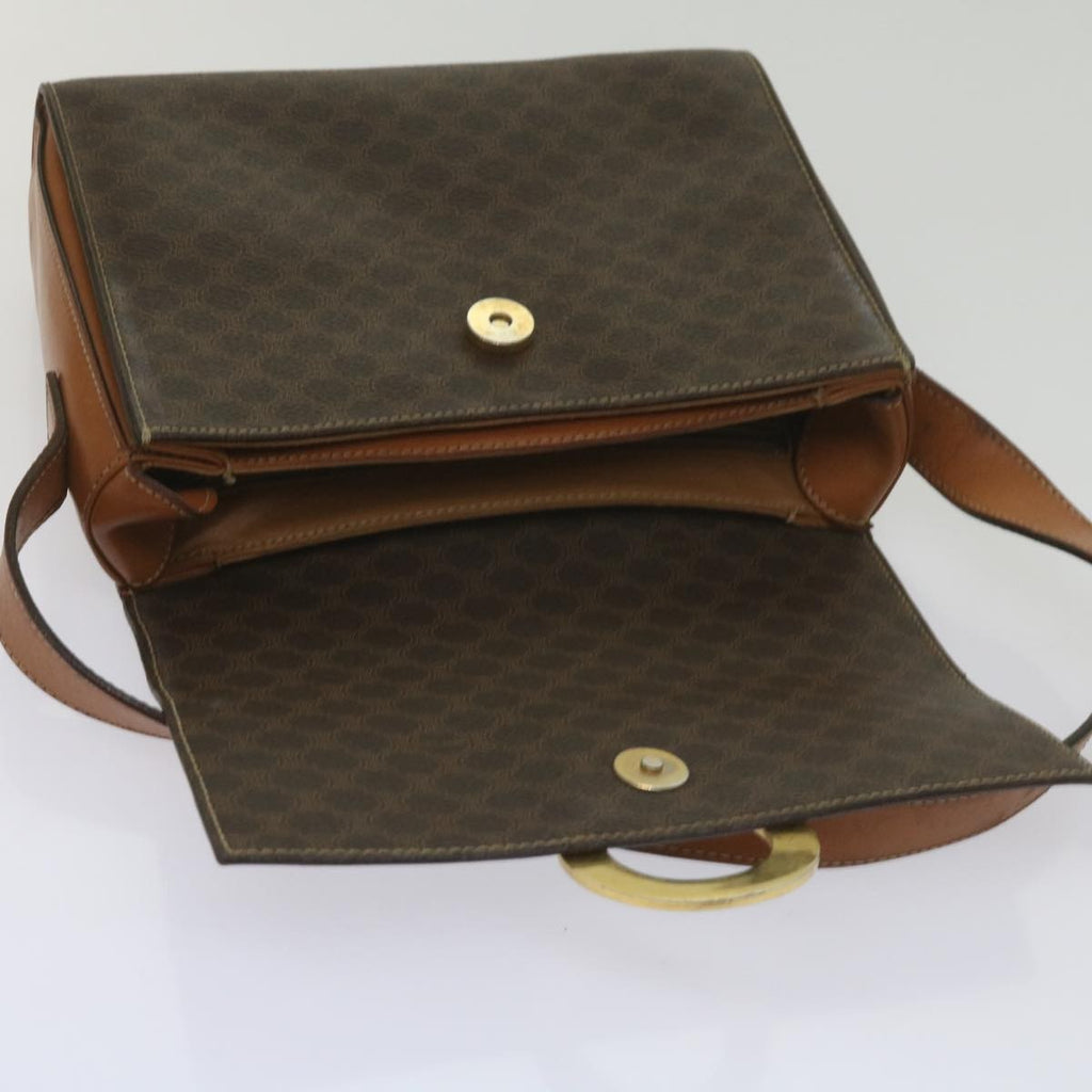 Celine Vintage Macadam Circle Logo Shoulder Bag Canvas And Leather Brown Canvas Shoulder Bag Bag
