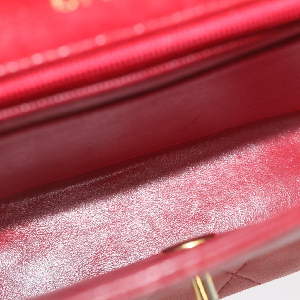 Chanel Vintage Square Chain Handle Flap Bag Quilted Lambskin Red Leather Handbag