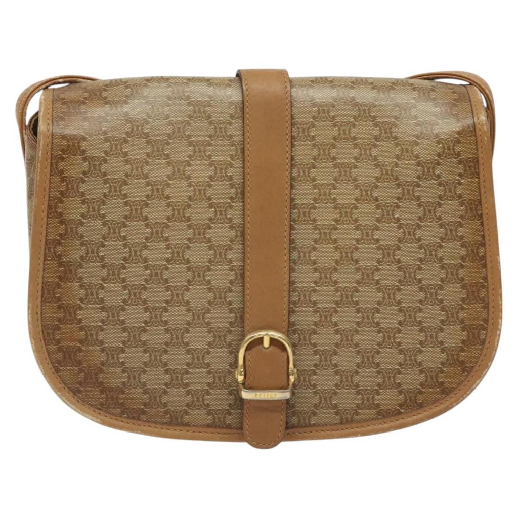 Celine Vintage Macadam Shoulder Bag Canvas And Leather Beige Canvas Shoulder Bag Bag