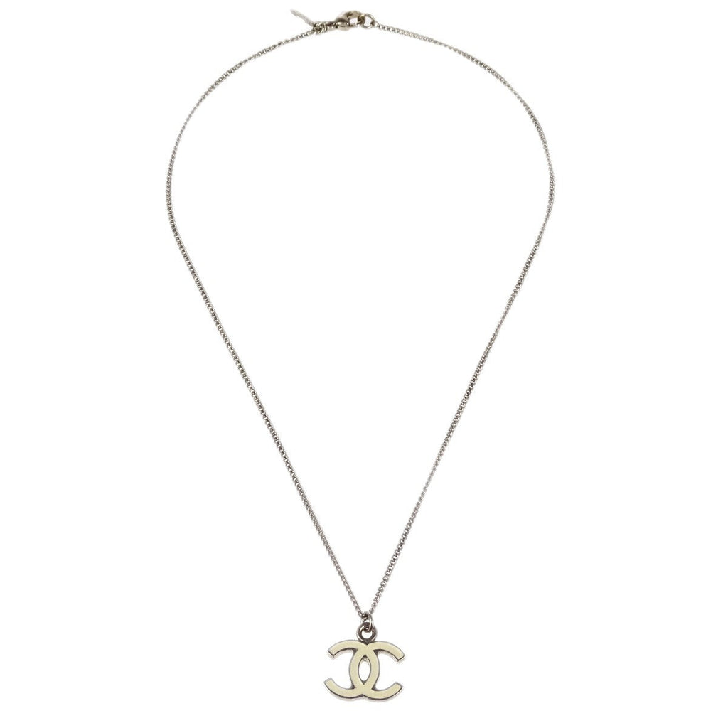 Chanel Cc Logo Pendant Necklace Metal Silver Silver_Plated Necklace Jewelry