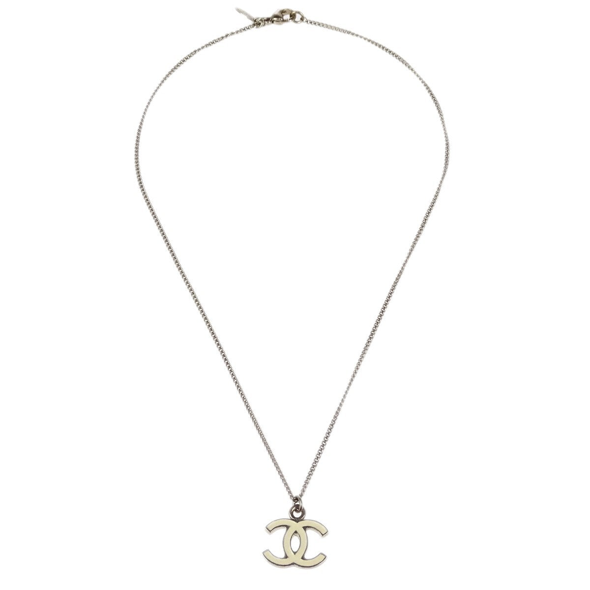 Chanel Cc Logo Pendant Necklace Metal Silver Silver_Plated Necklace Jewelry