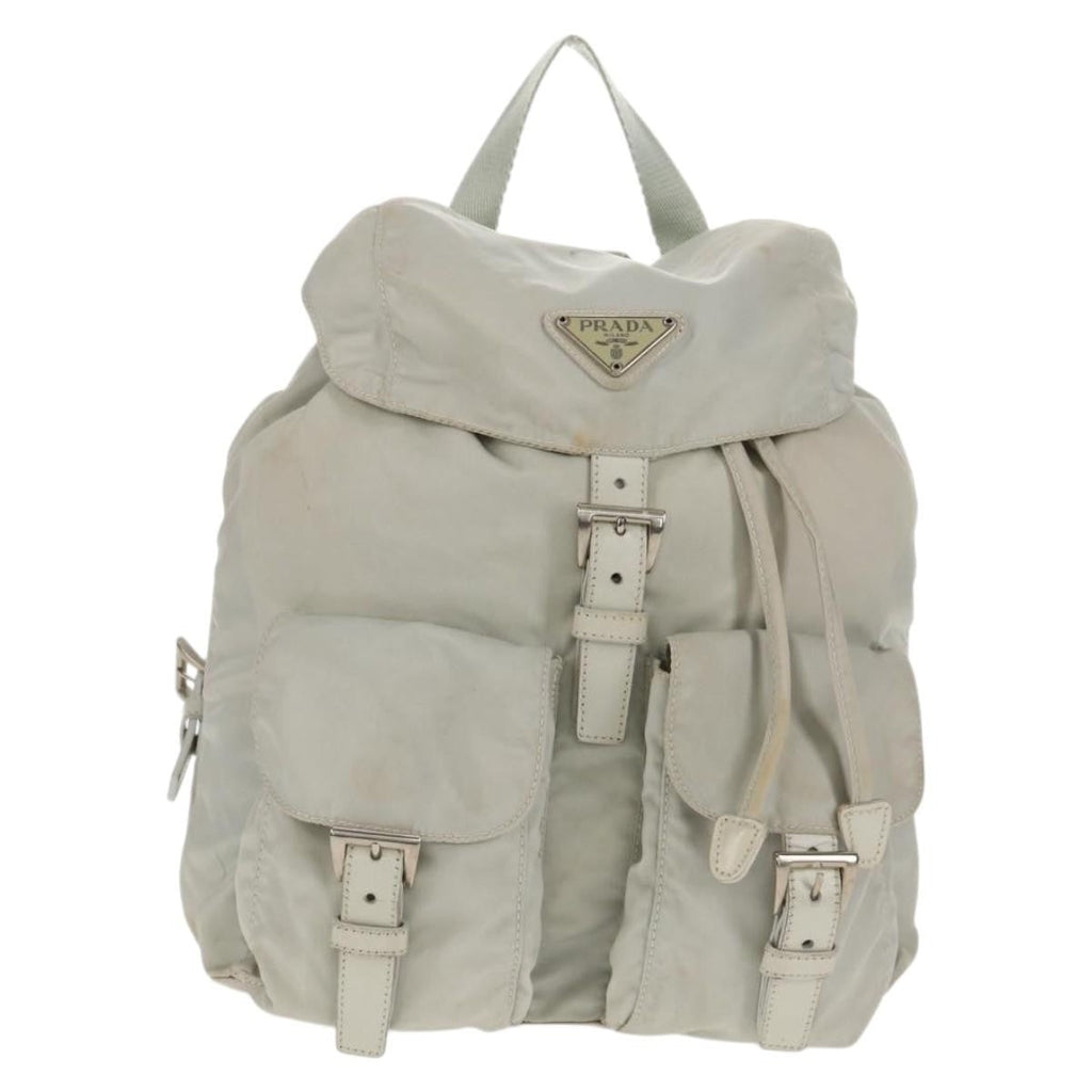 Prada Double Pocket Backpack Chain Shoulder Bag Re-Nylon Gray Nylon Backpack Bag