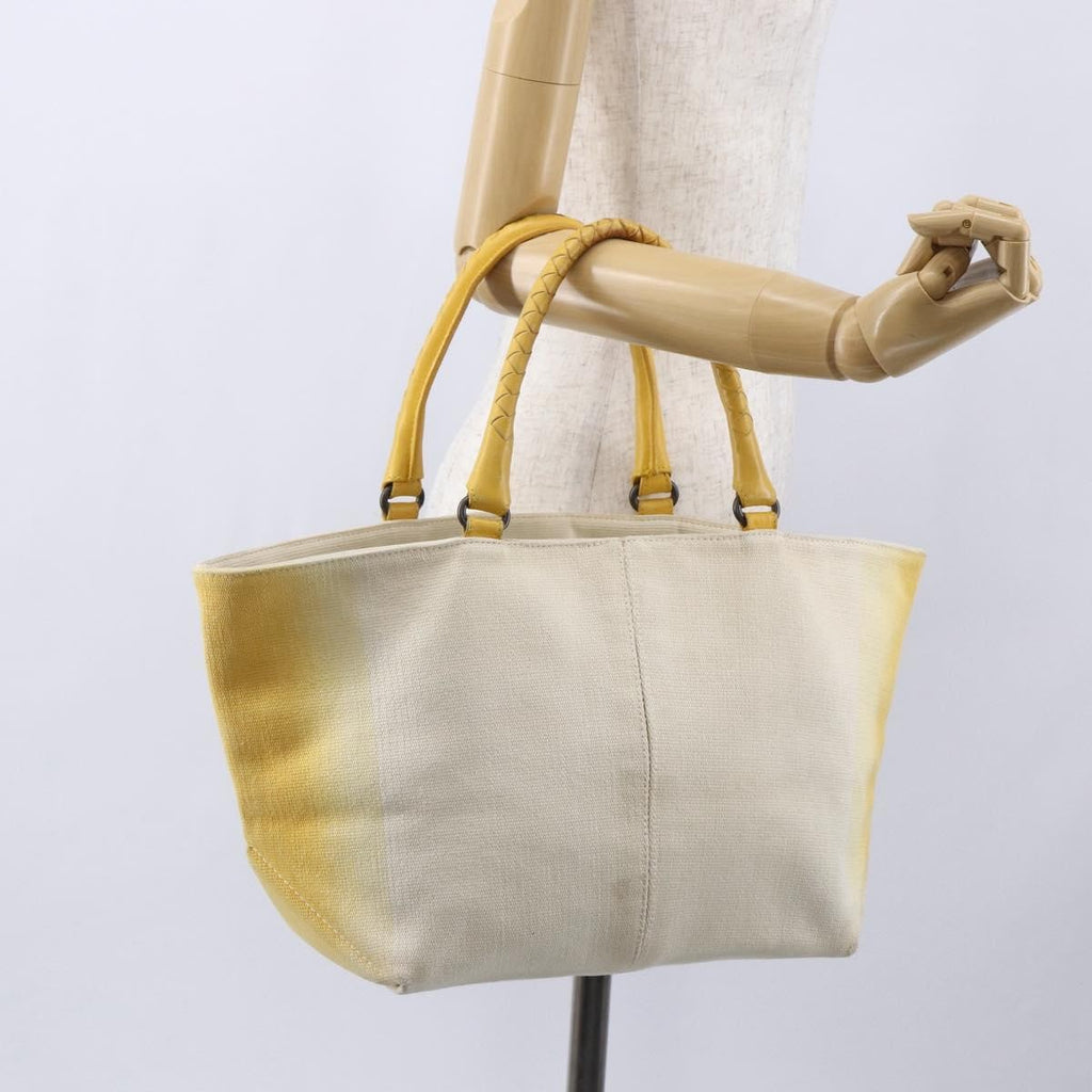 Bottega Veneta Braided Handle Open Tote Bag Canvas With Leather Yellow Canvas Bag