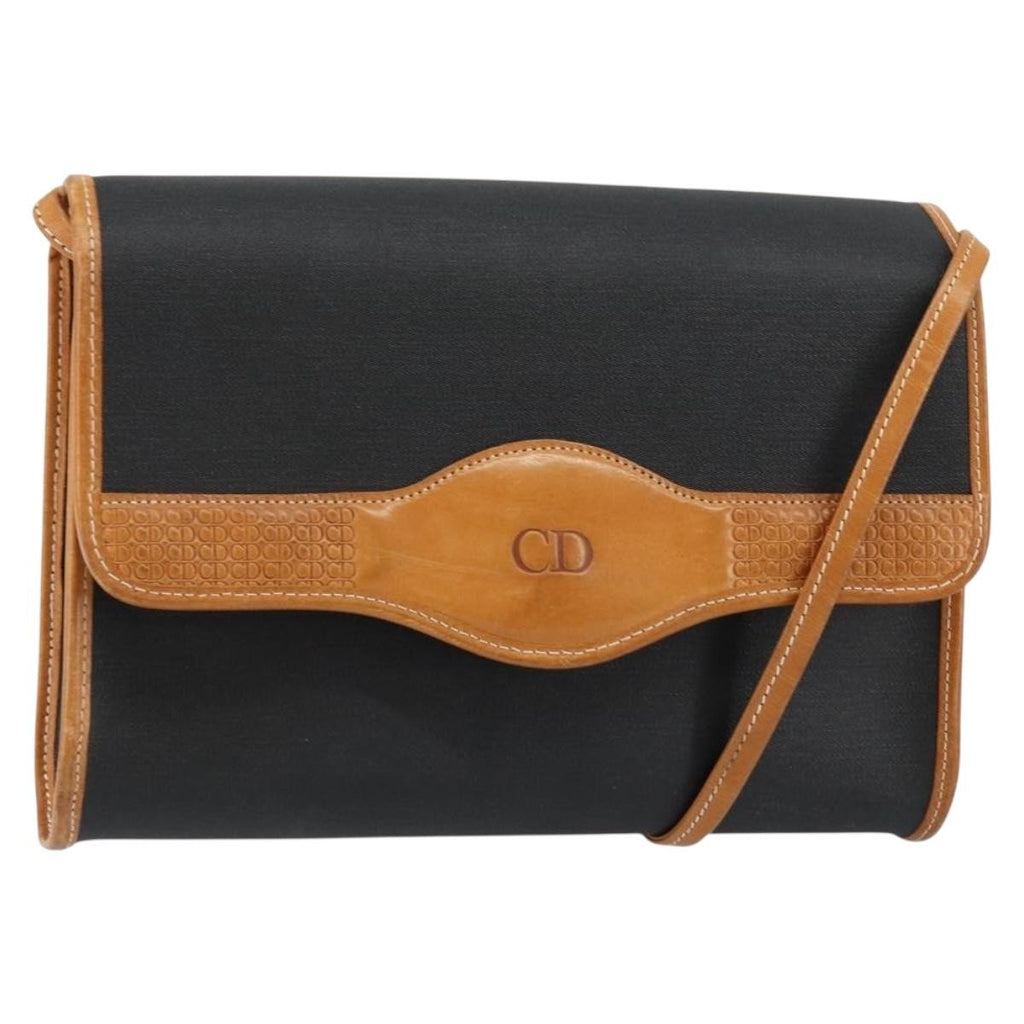 Christian Dior Vintage Cd Logo Shoulder Bag Leather Black Leather Shoulder Bag Bag (Pre-Owned)