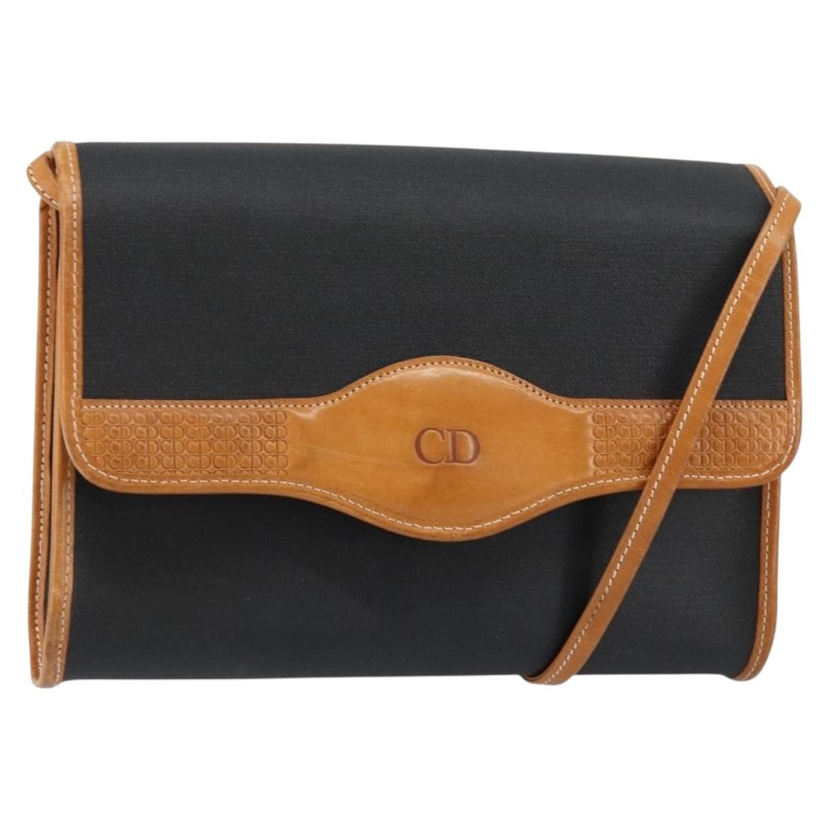 Christian Dior Vintage Cd Logo Shoulder Bag Leather Black Leather Shoulder Bag Bag (Pre-Owned)
