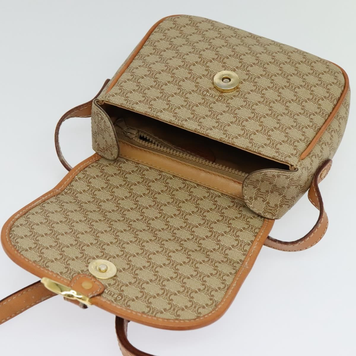 Celine Vintage Macadam Shoulder Bag Canvas Beige Canvas Bag