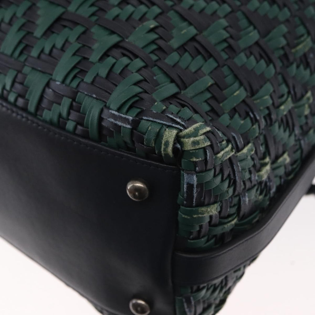 Chanel Convertible Chain Bowler Bag Woven Calfskin Green Leather Handbag