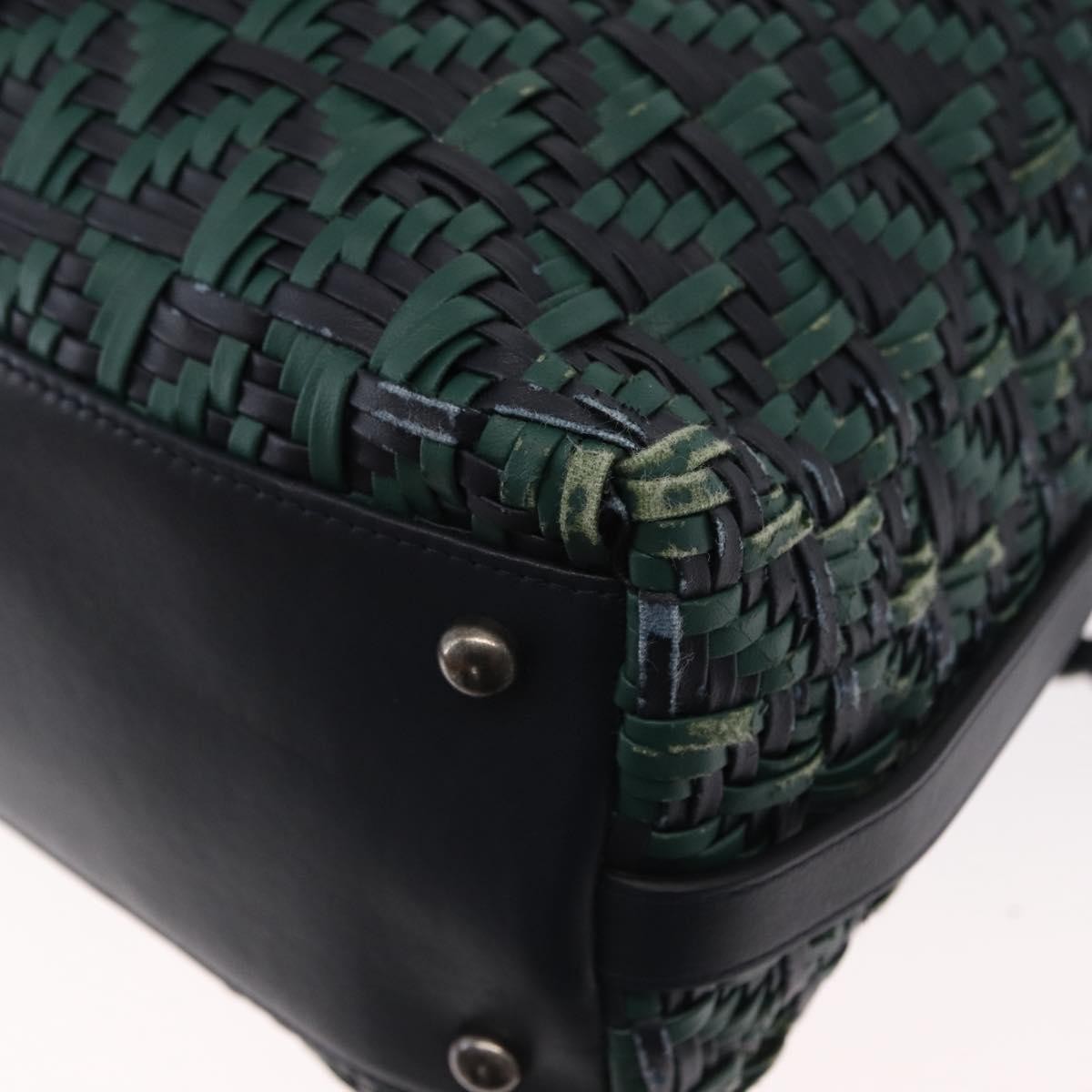 Chanel Convertible Chain Bowler Bag Woven Calfskin Green Leather Handbag