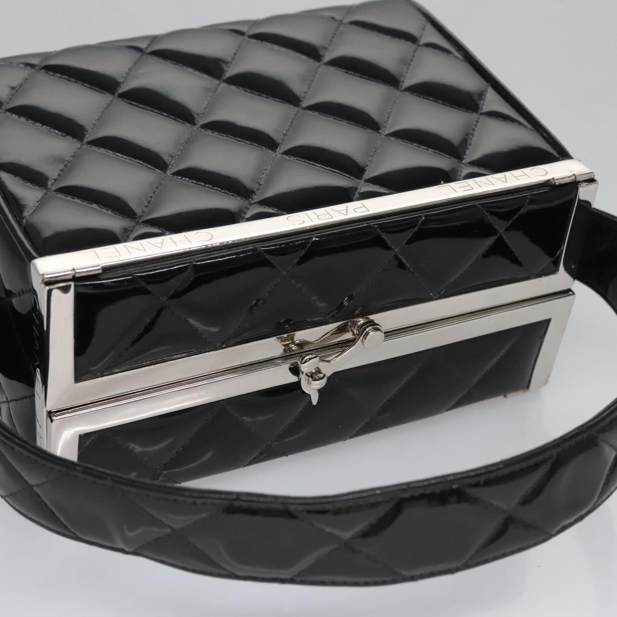 Chanel Vintage Metal Box Bag Quilted Patent Black Patent_Leather Handbag