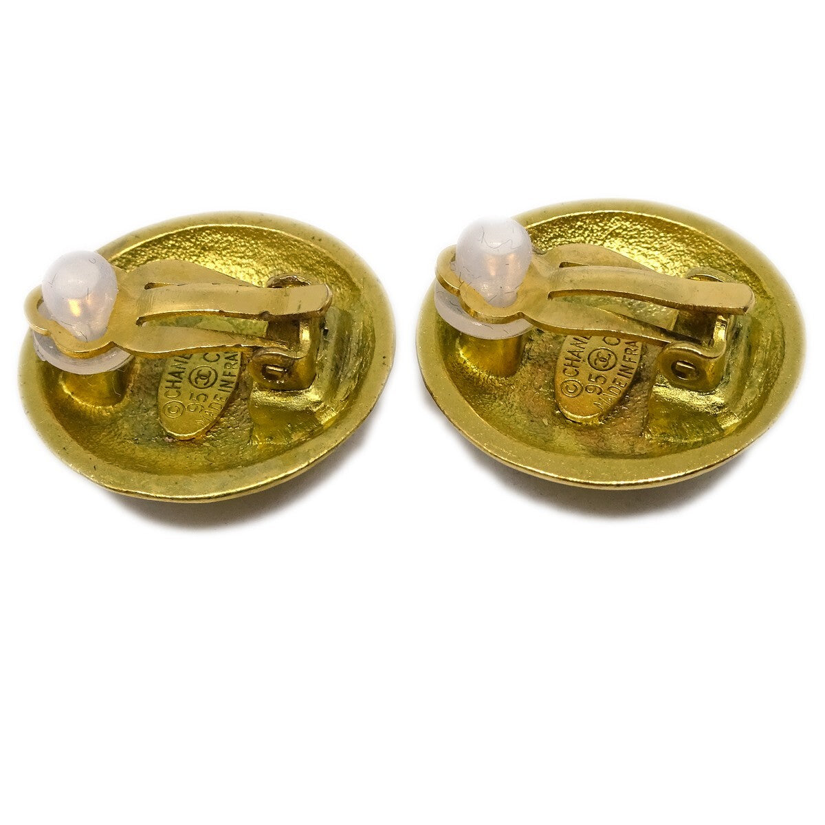 Chanel Vintage Cc Round Button Clip-On Earrings Metal Gold Gold_Plated Earrings Jewelry