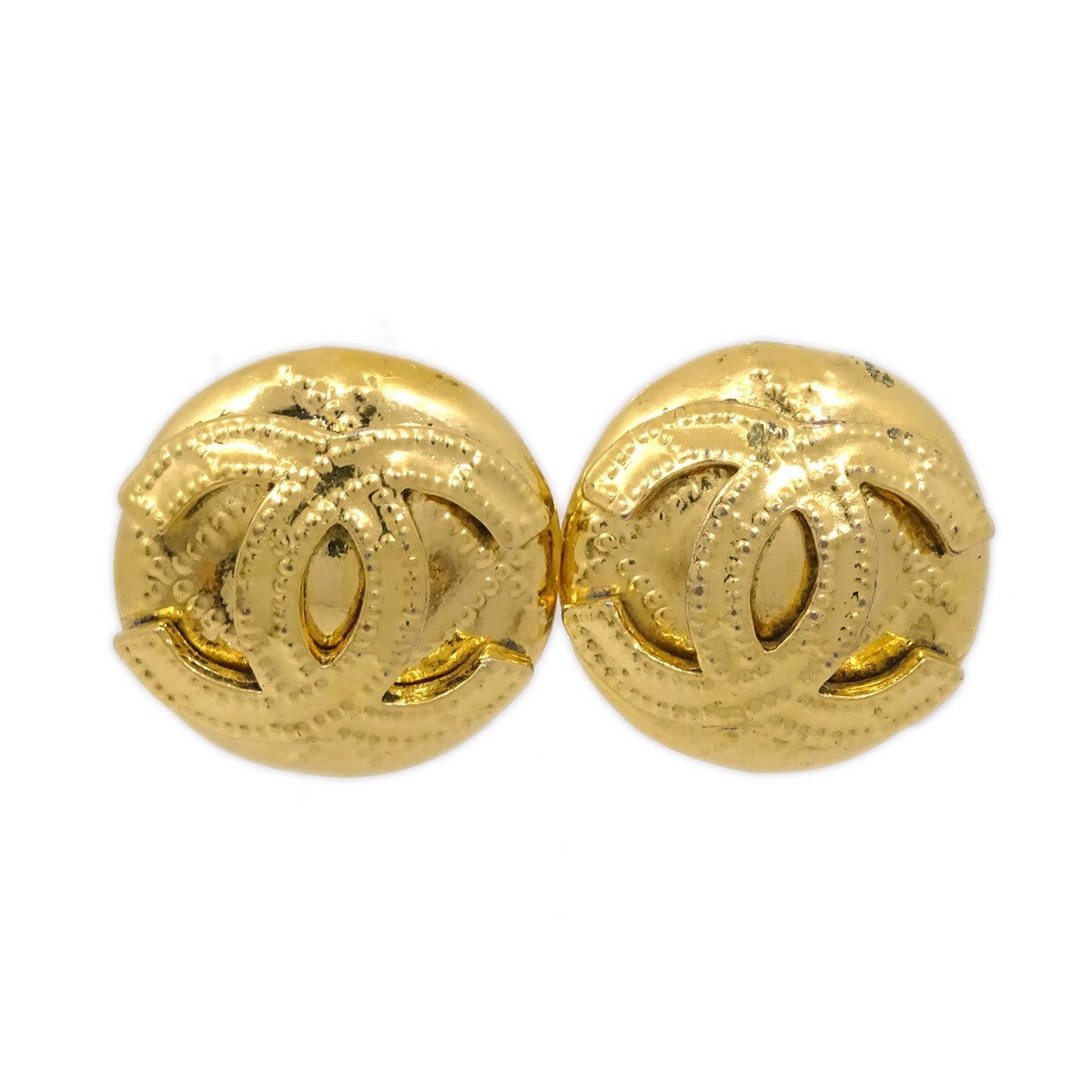 Chanel Vintage Cc Round Clip-On Earrings Metal Gold Gold_Plated Earrings Jewelry