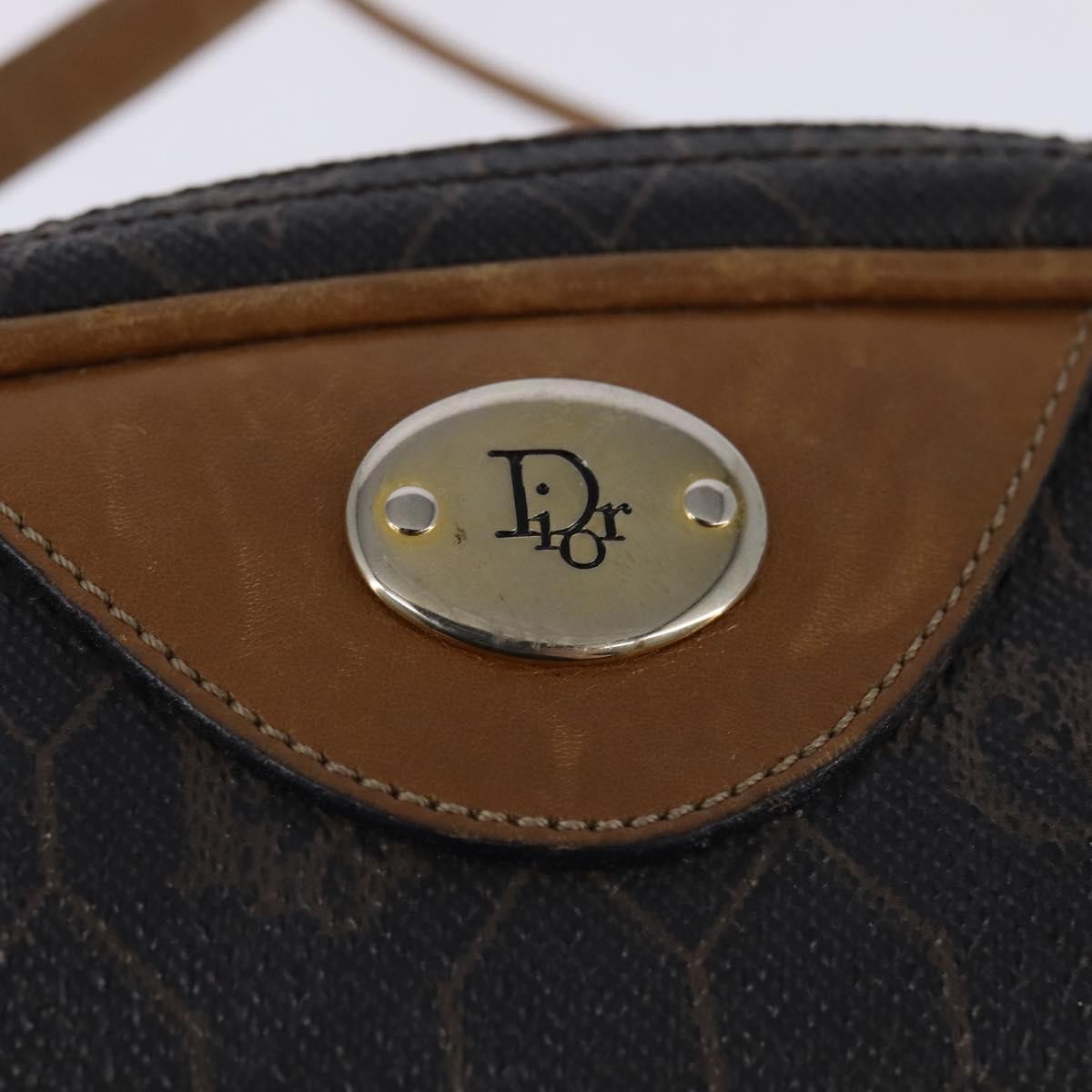 Christian Dior Vintage Honeycomb Shoulder Bag Canvas Black Canvas Bag (Pre-Owned)