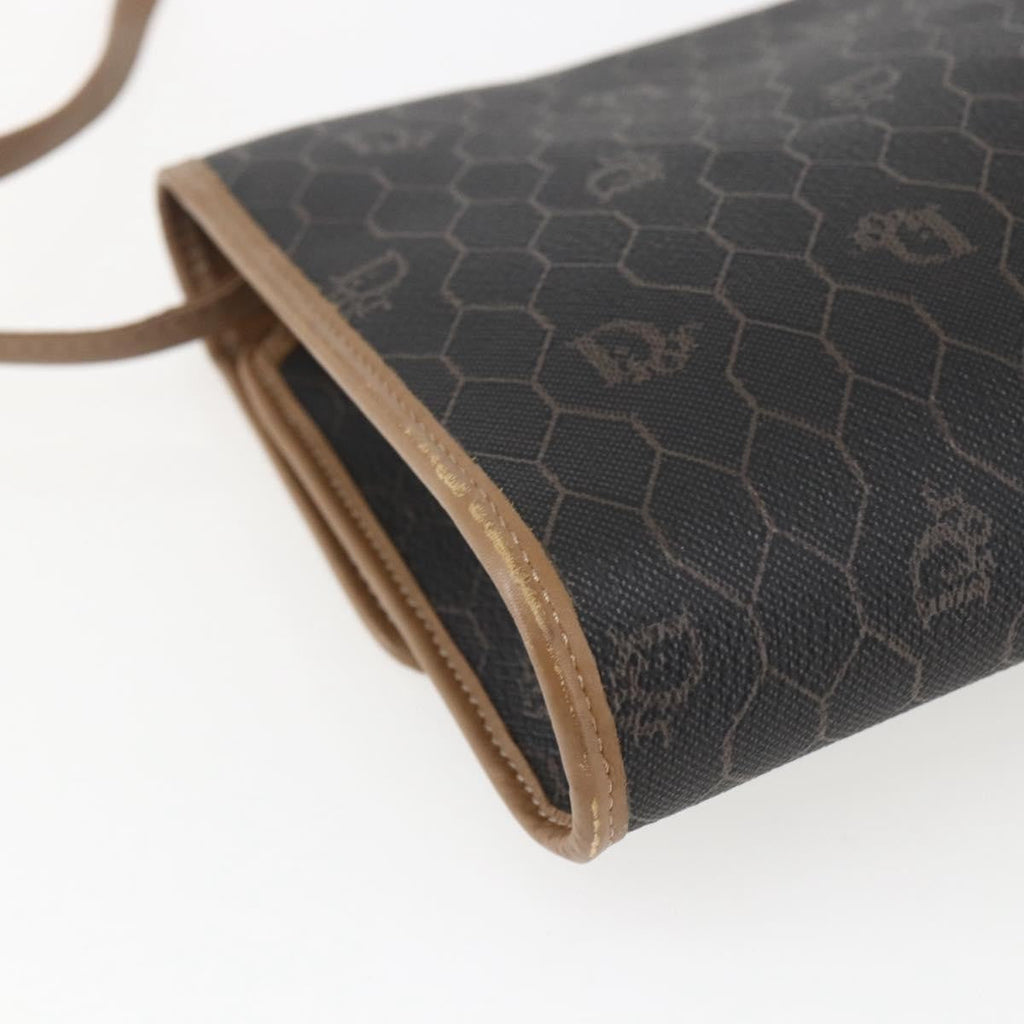Christian Dior Vintage Honeycomb Flap Crossbody Bag Canvas And Leather Black Canvas Shoulder Bag Bag (Pre-Owned)
