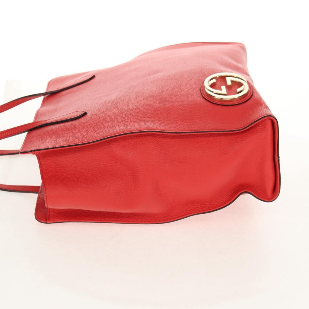 Gucci Grand Prix Interlocking Gg Tote Grainy Leather Red Leather Tote Bag Bag (Pre-Owned)