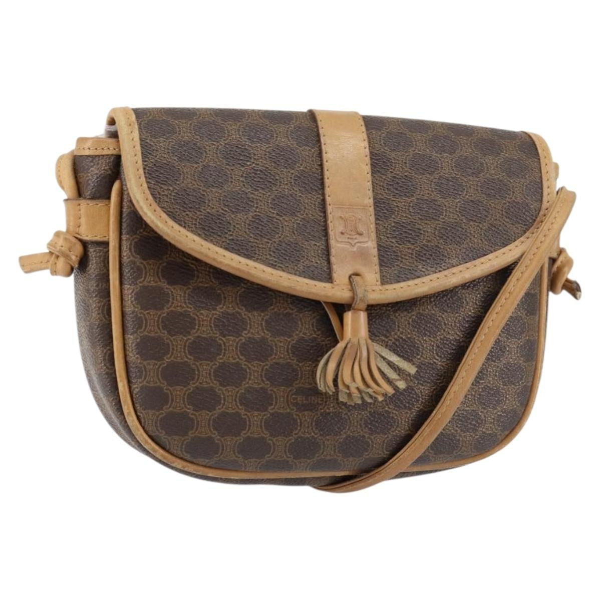 Celine Vintage Macadam Shoulder Bag Canvas And Leather Brown Canvas Shoulder Bag Bag