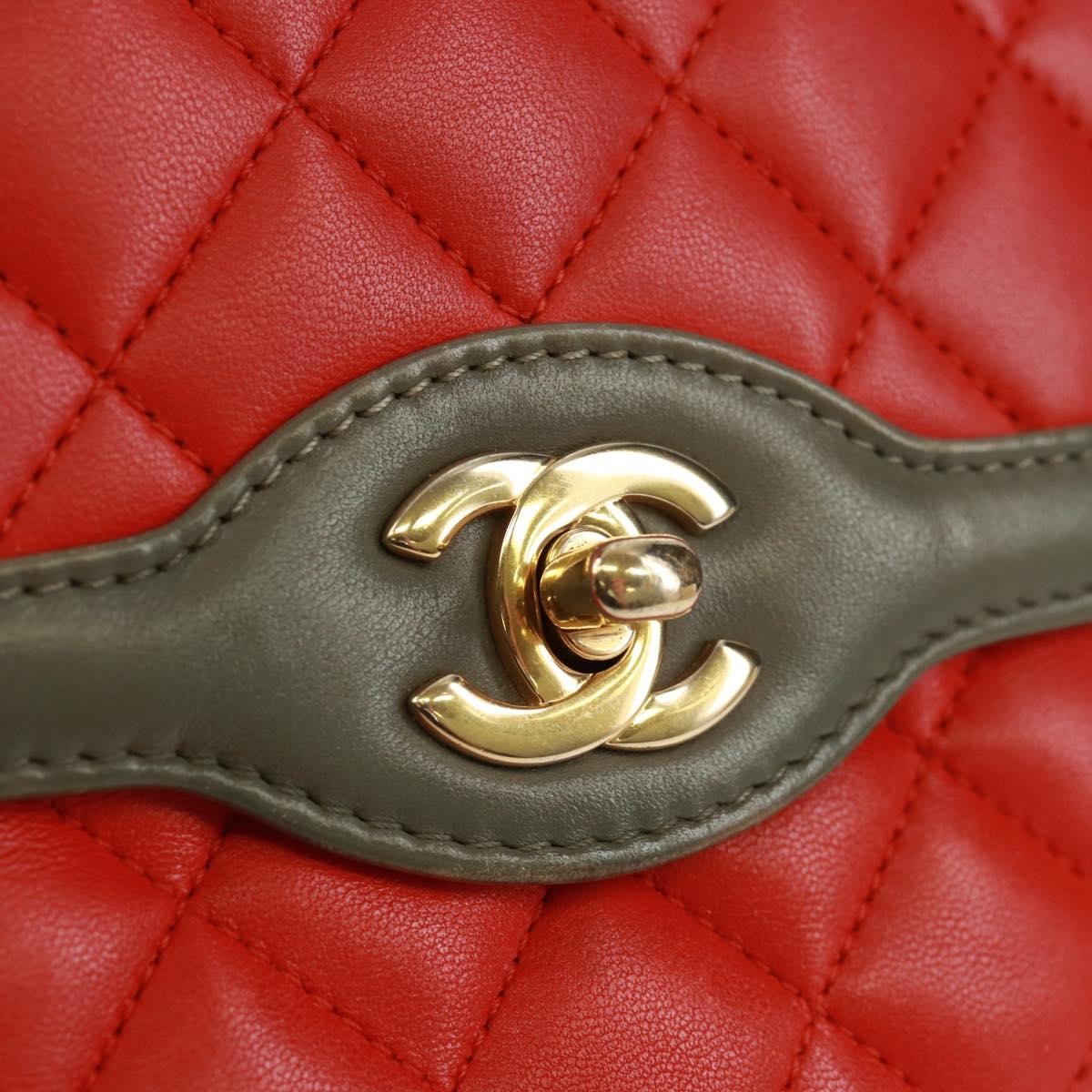 Chanel Two Tone Flap Bag Quilted Lambskin Red Leather Shoulder Bag Bag