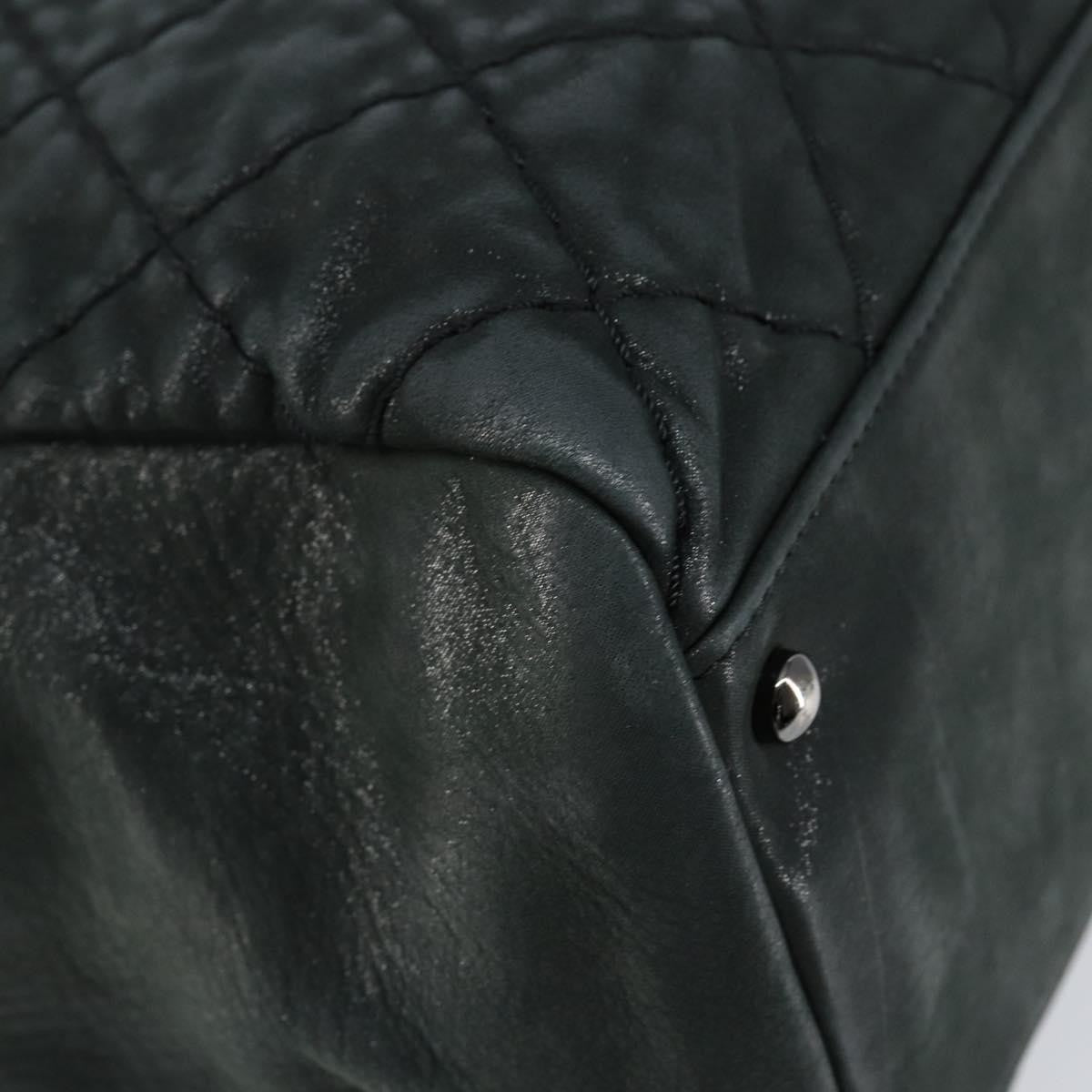 Chanel Cc Charm Tote Quilted Iridescent Calfskin Green Leather Tote Bag Bag