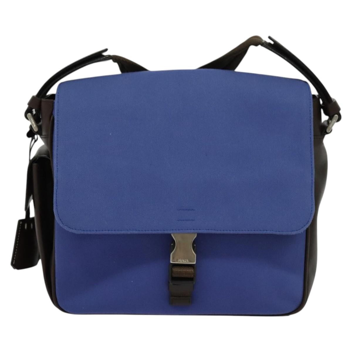 Prada Impunturato Buckle Flap Messenger Bag Canvas Blue Canvas Shoulder Bag Bag