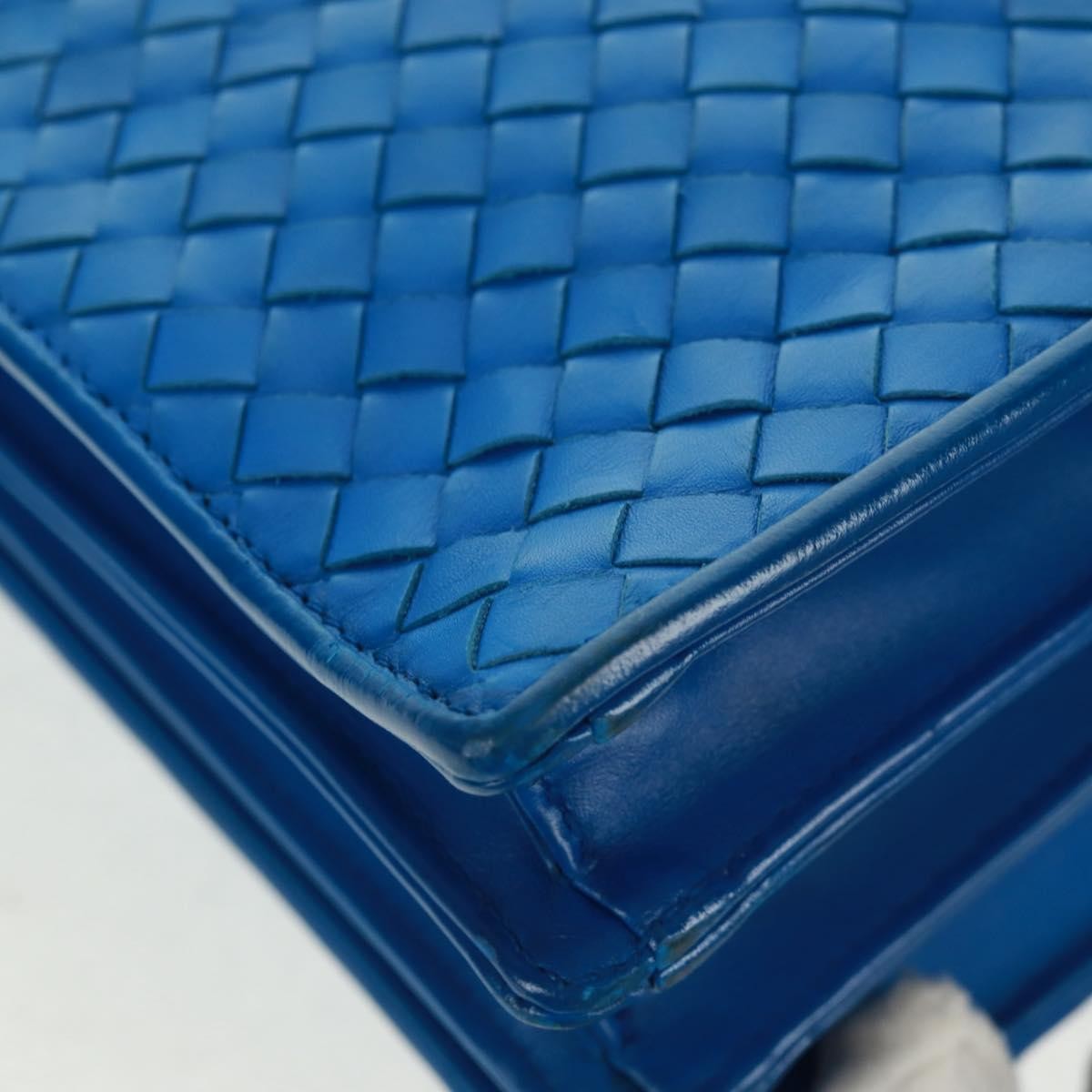 Bottega Veneta Top Zip Briefcase Intrecciato Nappa Blue Leather Briefcase Bag