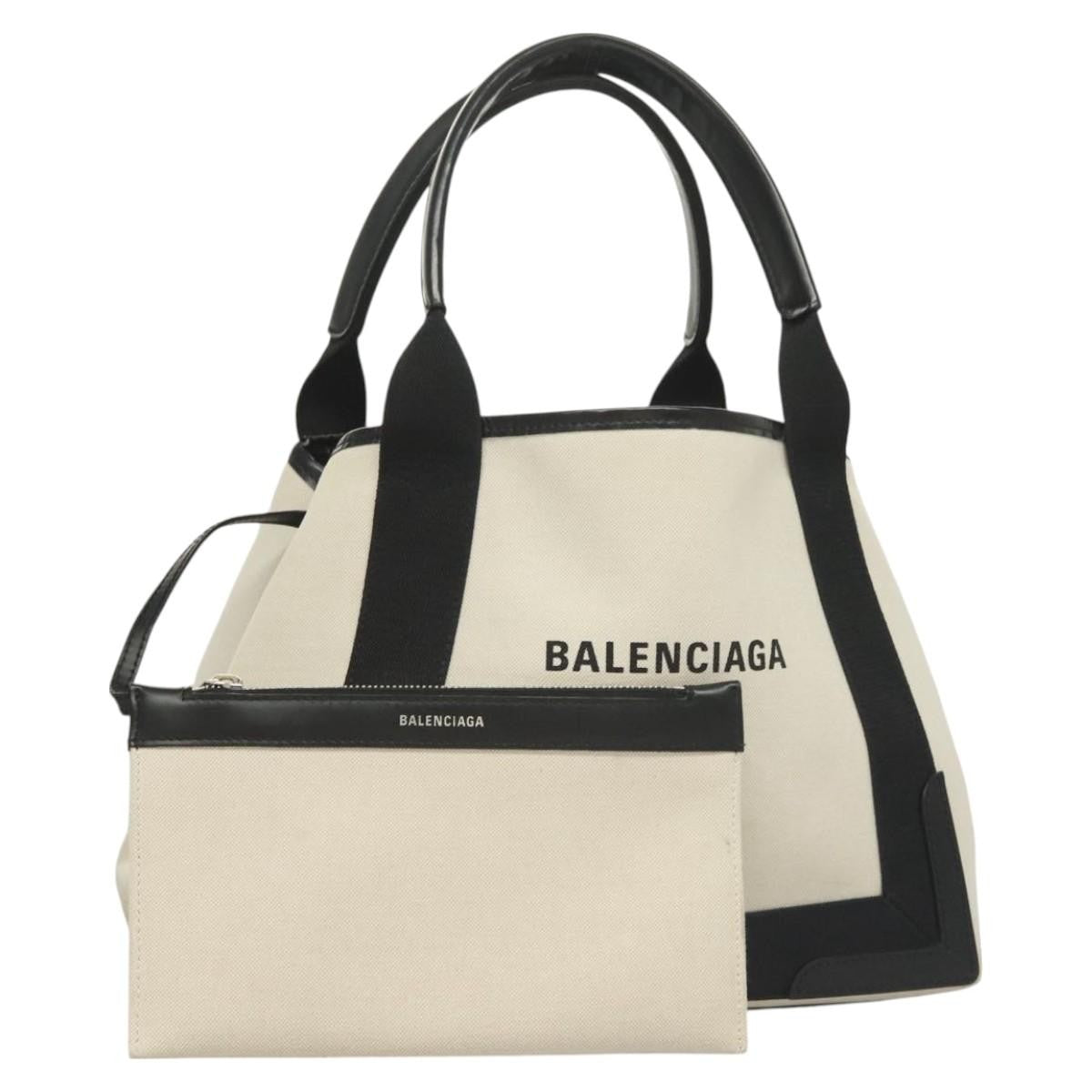 Balenciaga Navy Cabas Canvas With Leather White Canvas Tote Bag